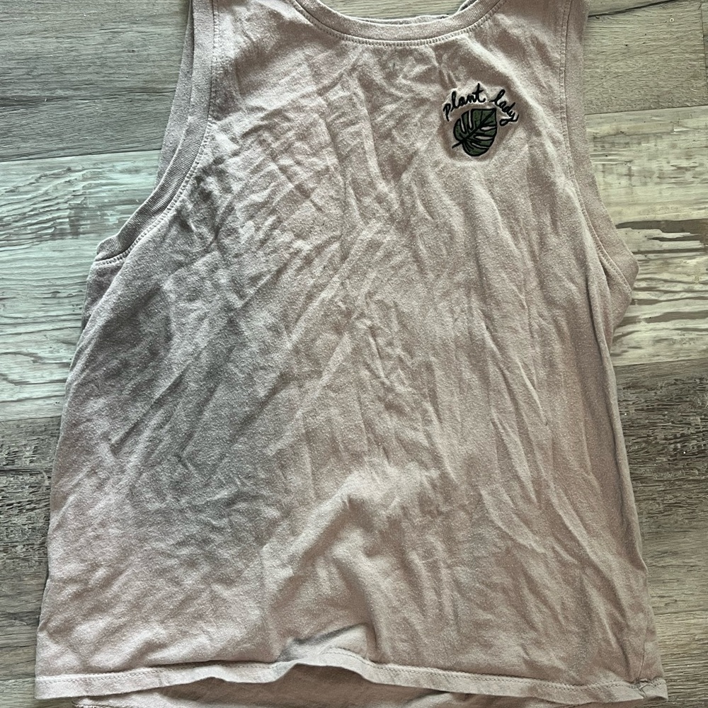 Women’s Small Sleeveless Top - Light Pink Plant Lady Embroidered Leaf Top new
